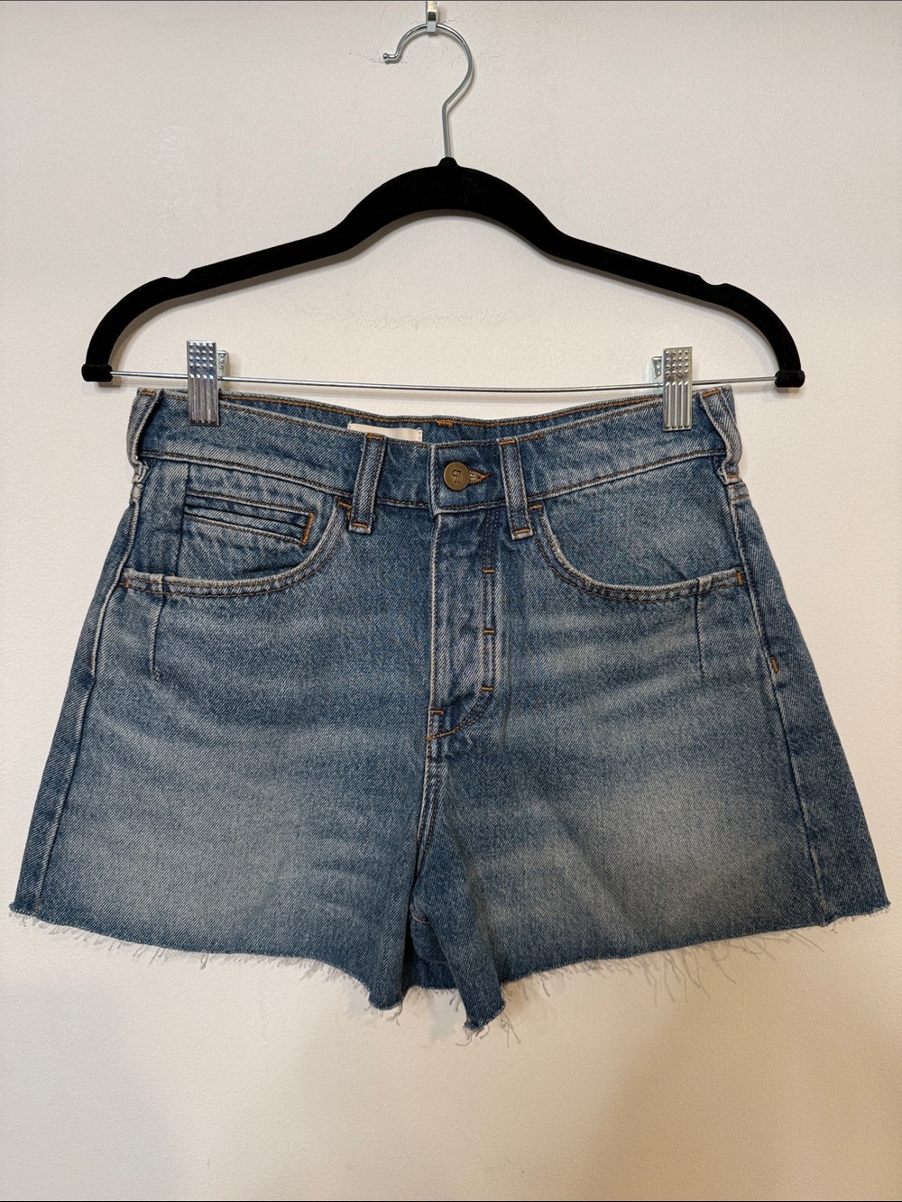 Pilcro Faded Blue Denim Jean Shorts with Raw Hem